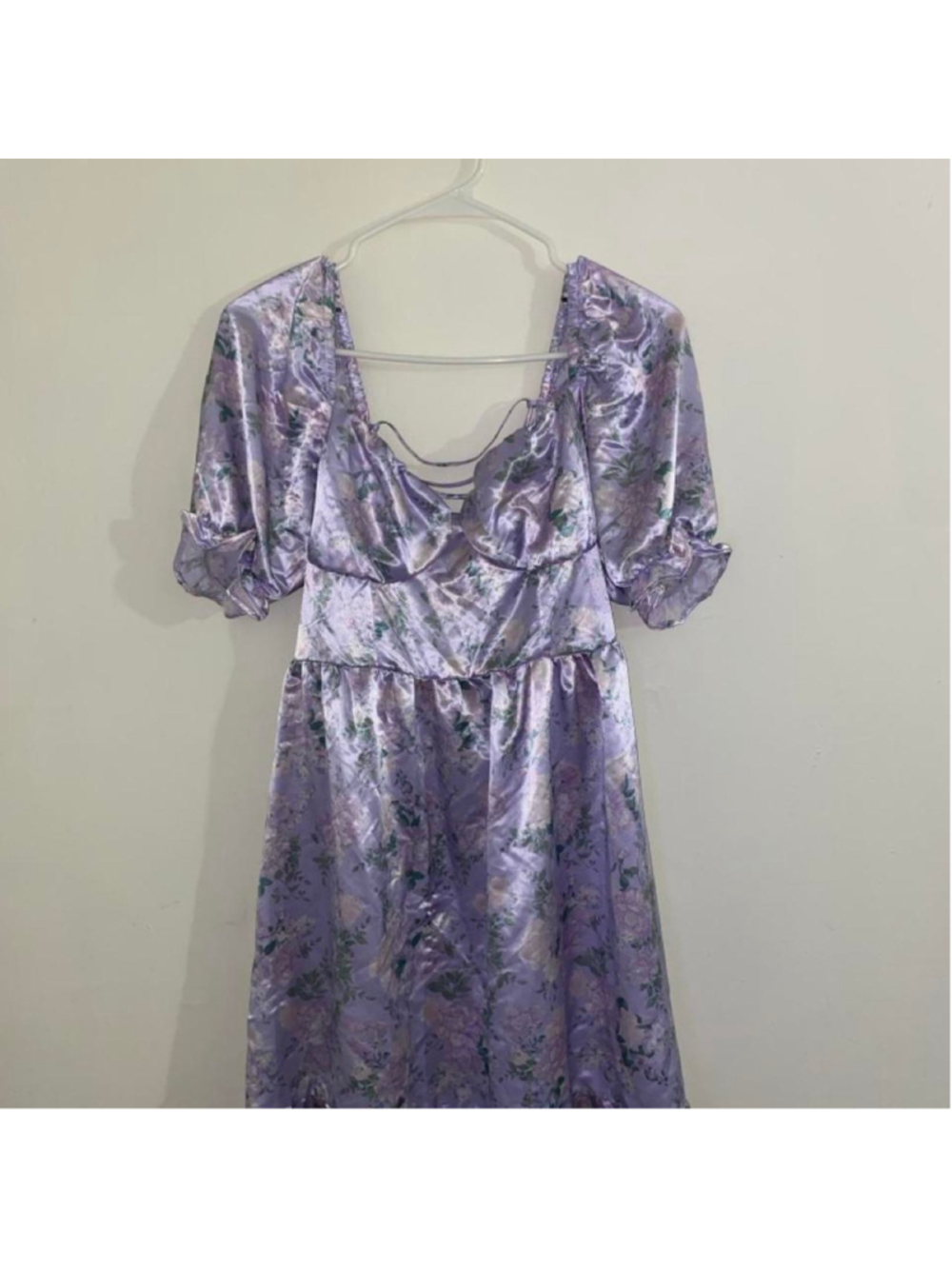 Purple floral satin dress
